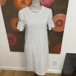 English Factory Anthropologie Striped Dress W/Ruched Sleeves Parisian Chic Sz S